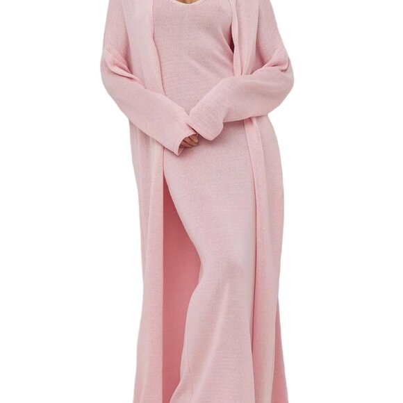 Knit Sweater Set Bodycon Maxi Dress Duster Cardigan Lounge Outfit Elegant
